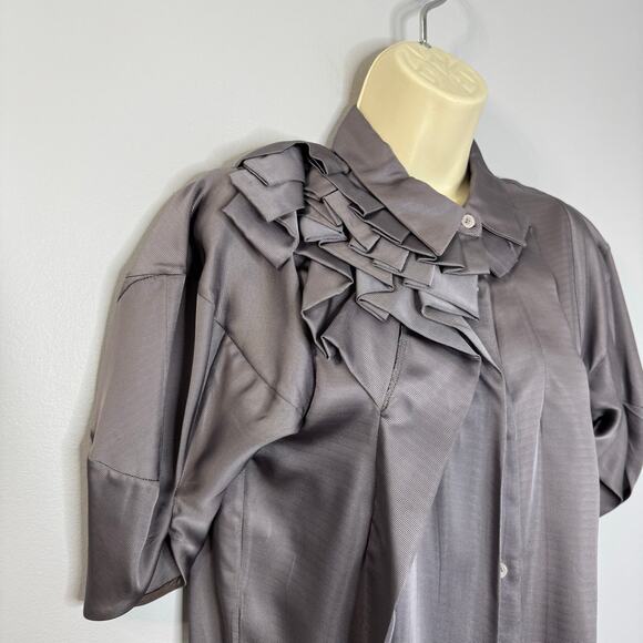 Marni Ruffle Pleated Button Front Blouse Taupe Grey Women's Sz 4 - Picture 2 of 14